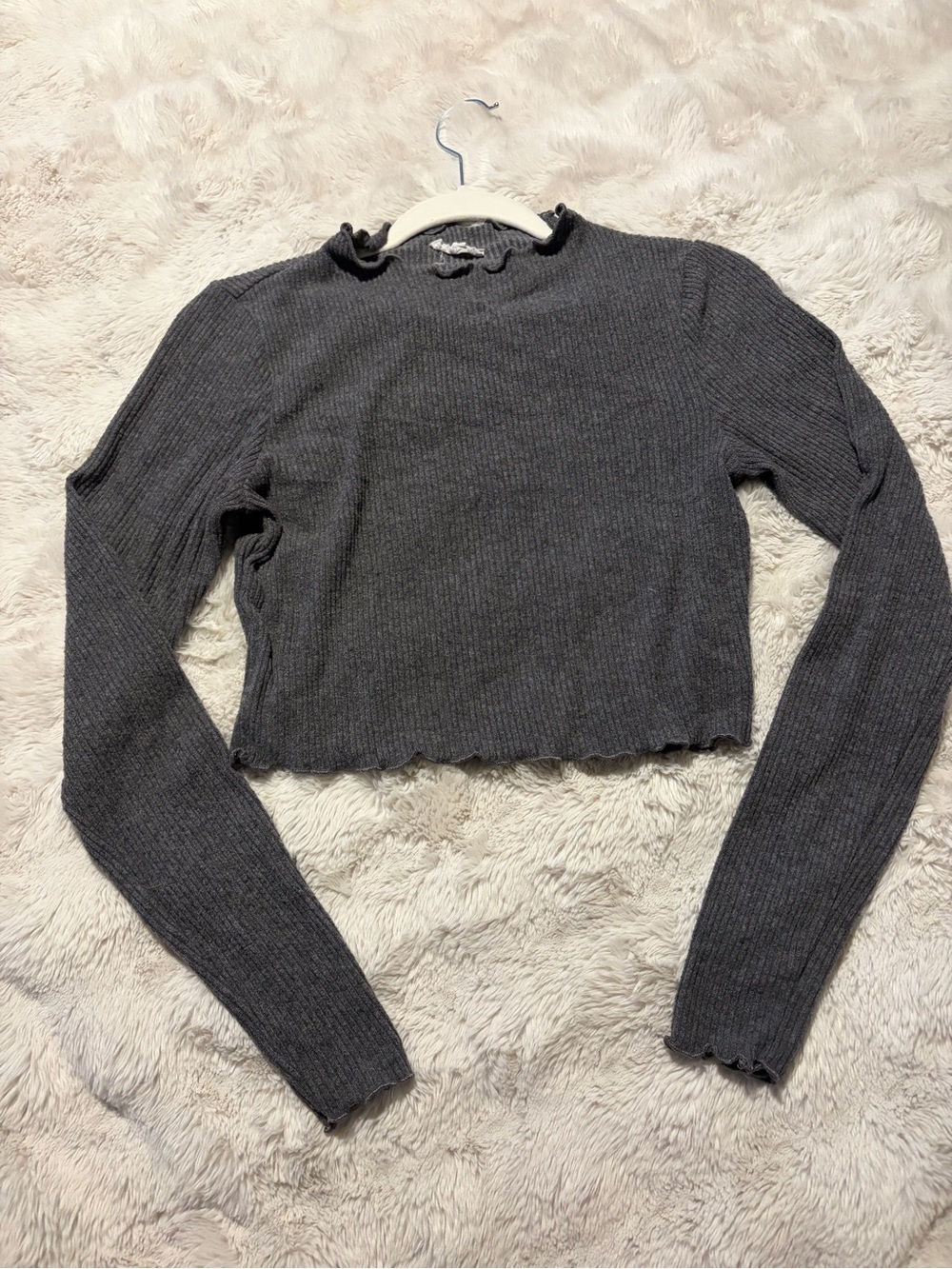 Ribbed Charcoal Cropped Long-Sleeve Top